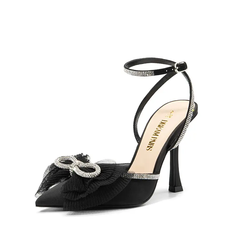 DREAM PAIRS Women's Fashion Rhinestone Mesh Stiletto High Heels - Ankle Strap, Pointed Toe Embellished Footwear for Special Occasions