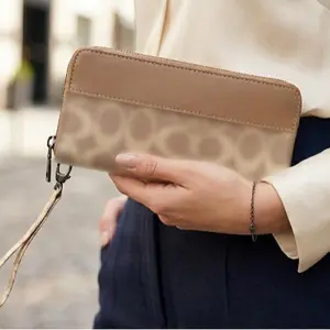 Women’s Fashion Khaki Monogram Zip Around Wallet Wristlet – Style #114