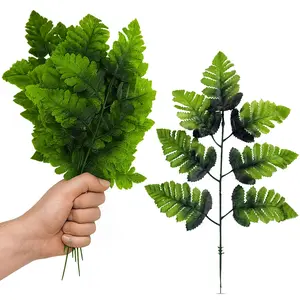60pcs Artificial Silk Fern Leaves 16 Inch, Realistic Leather Leaf Fronds for Wedding Bouquets, Decorative Home Floral Decor, Fake Plant Accessories, Decorative Flower Arrangement, Diy Flower Decor