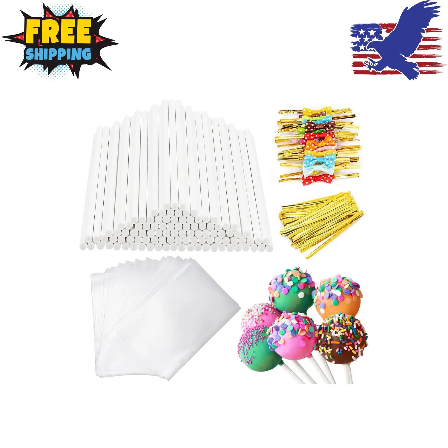 320Pcs Cake Pop Sticks and Wrappers Kit, 6inch Lollipop Sticks