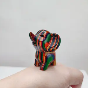 1pc Festival Rainbow Wood Carving Elephant - Hand-carved, with bright and colorful patterns, suitable for holiday decorations, embellishments, celebrations. Craftsmanship, solid wood, holiday small statue figurine Decorative Sculptures