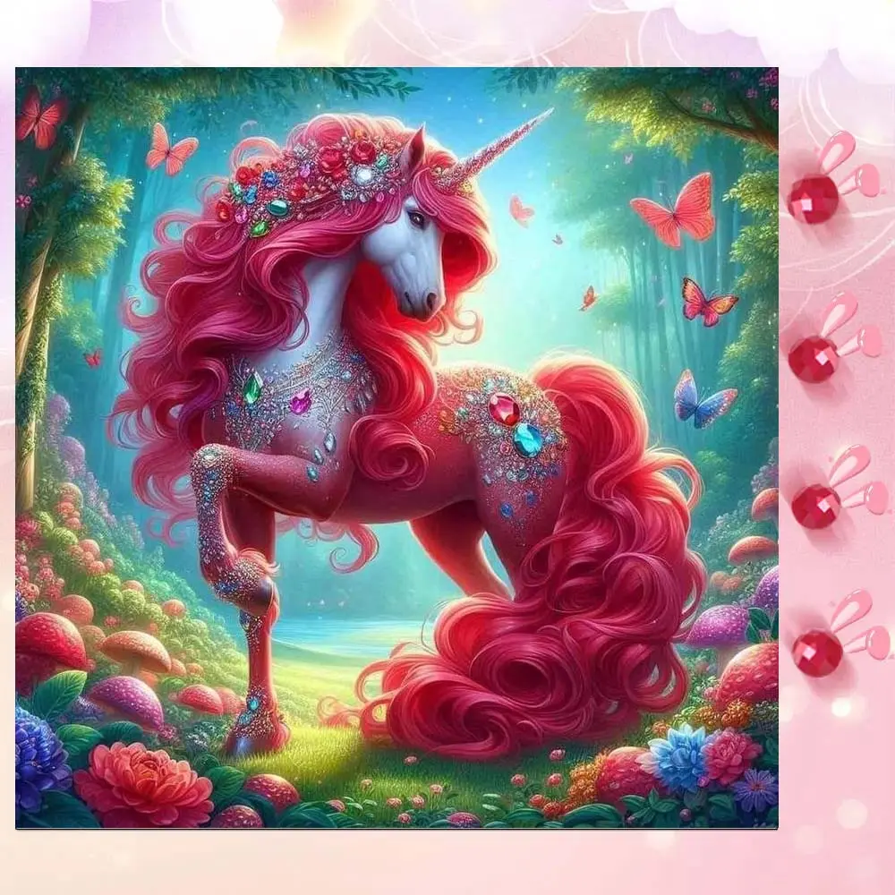 5D DIY Full Drill Round Diamond Painting - Diamond Art Kit Pink Unicorn, Mosaic, Canvas - DIY Decorative Painting, Home Wall Decor, Suitable for Halloween and Christmas, Birthday and Anniversary Gifts