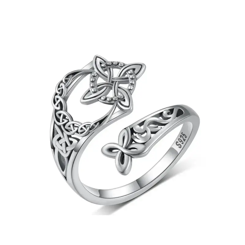 Virelyn 925 Sterling Silver Celtic Knot Ring Witch Knot Ring Nudo de Bruja Plata 925 Original Sterling Silver Adjustable Witch Knot Rings Open Ring Hecate Ring Pagan Witchtok Protection Witchy Jewelry for Devotion for Ceremonyfor Women
