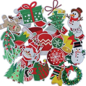 32PCS Merry Christmas Embroidered Patches Iron on Xmas Tree Stocking Wreath Bell Pattern Iron on Embroidered Appliques for Christmas Celebration DIY on Bags, Clothes, Hats etc.