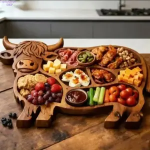 Highland Cow Wooden Charcuterie Board, Rustic Party Serving Platter, Ideal for Celebrations, Festive Gatherings, and Entertaining, Durable Wooden Design, Perfect Gift for Birthdays, Christmas, Halloween, and Special Occasions