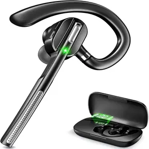 Wireless Headset V5.1, Wireless Headset with Battery Display Charging Case, Bluetooth Earpiece with Noise Canceling Mic for Driving, Office, Business, Compatible with Cell Phone and PC