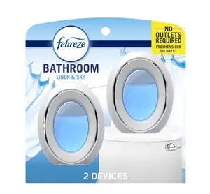 Febreze Bathroom Air Freshener, Odor-Fighting, Linen & Sky Scent, 2 Count