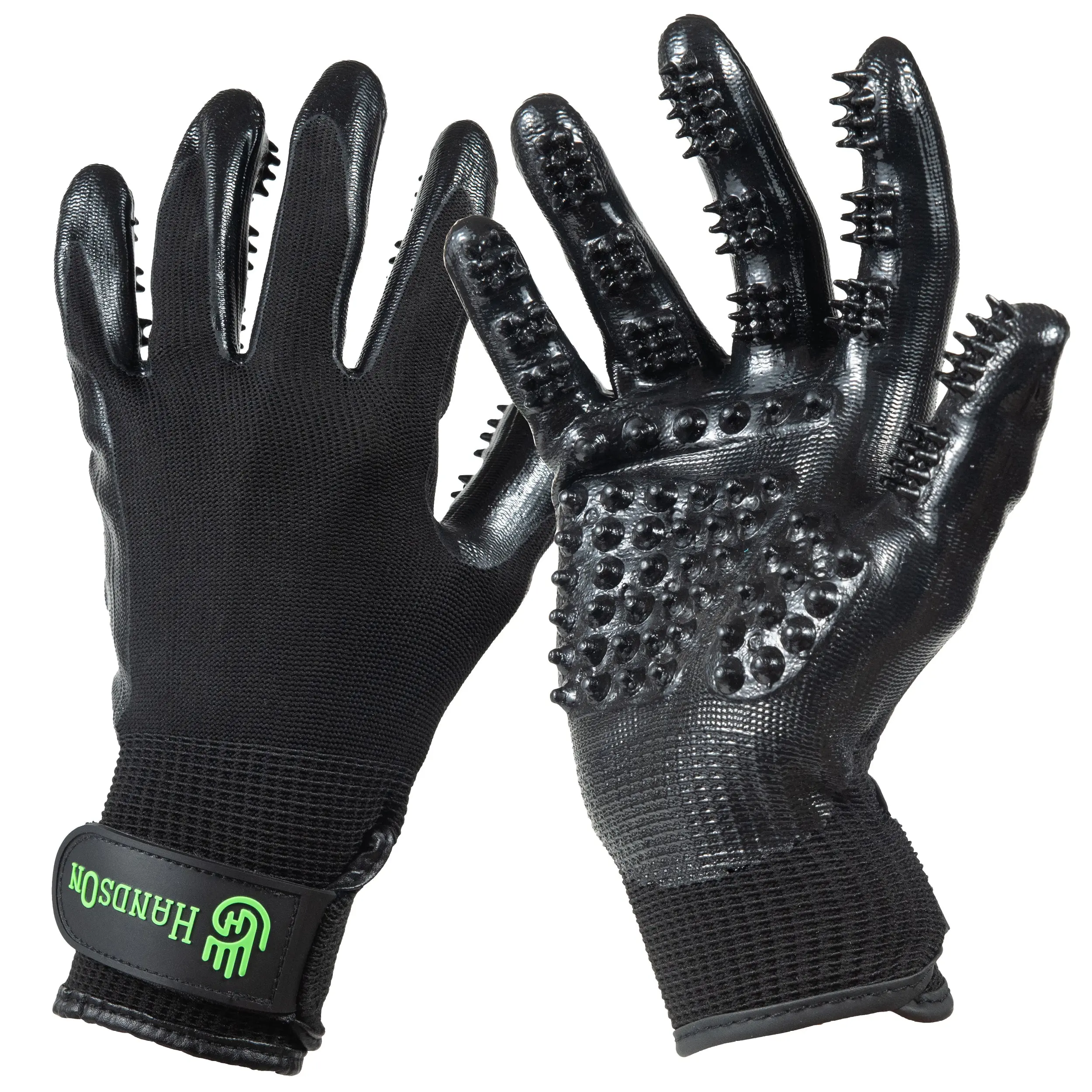 HandsOn Animal Gloves - The First Ever/ Original 5-Fingered Shedding, Bathing, Grooming Gloves with Scrubbing Nodules for Deep Clean & De-Shedding - Lightweight & Durable for Equine and Pet Care & Grooming