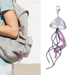 3pcs Handmade Sturdy Glass Bead Jellyfish Wind Chimes Keychain Ornament Accessory for Unique and Artistics Styles