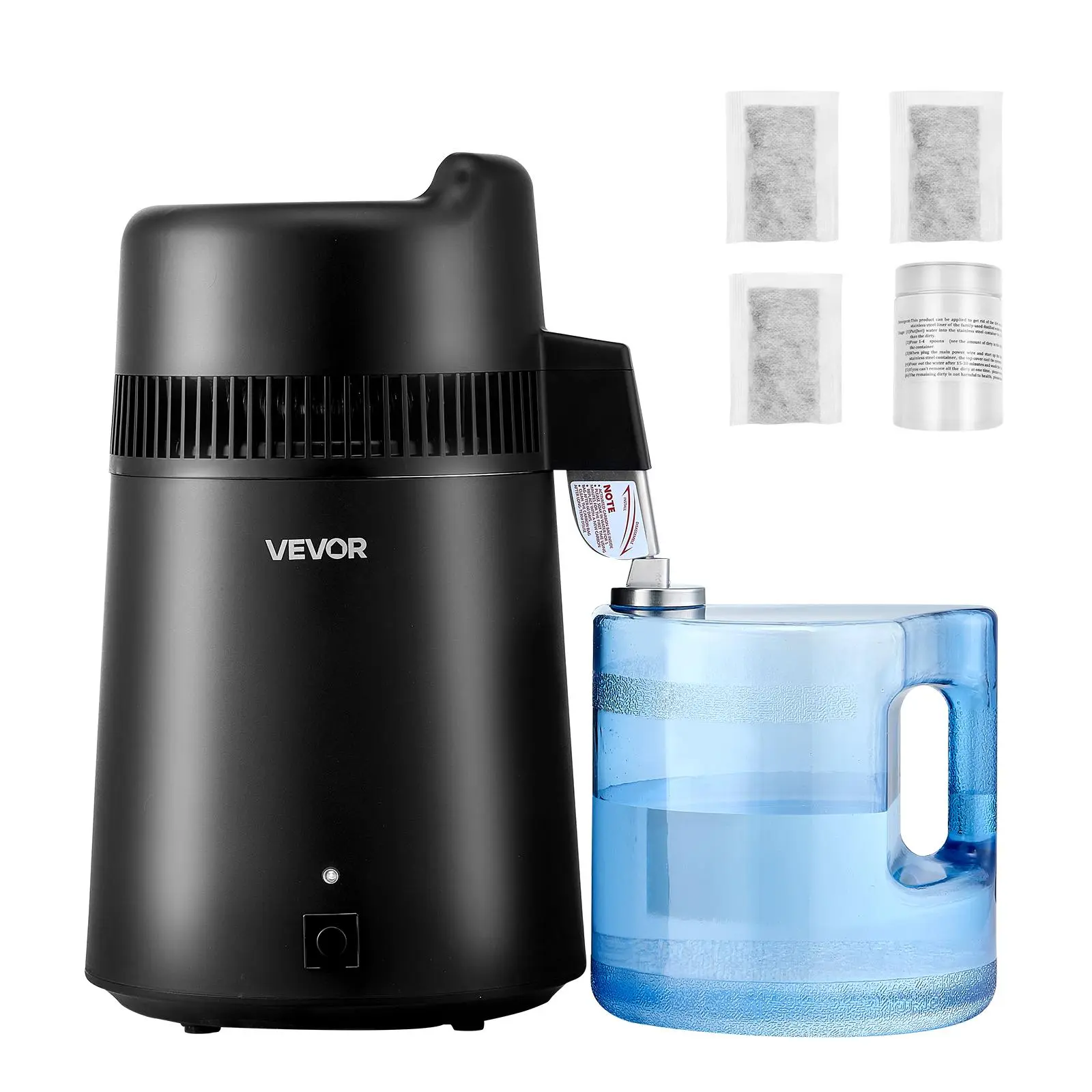 【Summerfinds】VEVOR Water Distiller, 6L 1.6 Gallon Larger Pure Water Purifier Filter For Home Table Countertop, 900W Plastic Distilled Maker, Stainless Steel Interior Drinking Machine to Make Clean Waters, Black
