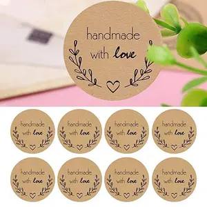 Handmade Love Paper Stickers - 500pcs/1 Roll Natural Black 1" Round Self Adhesive Roll with Heart Design Decoration Craft