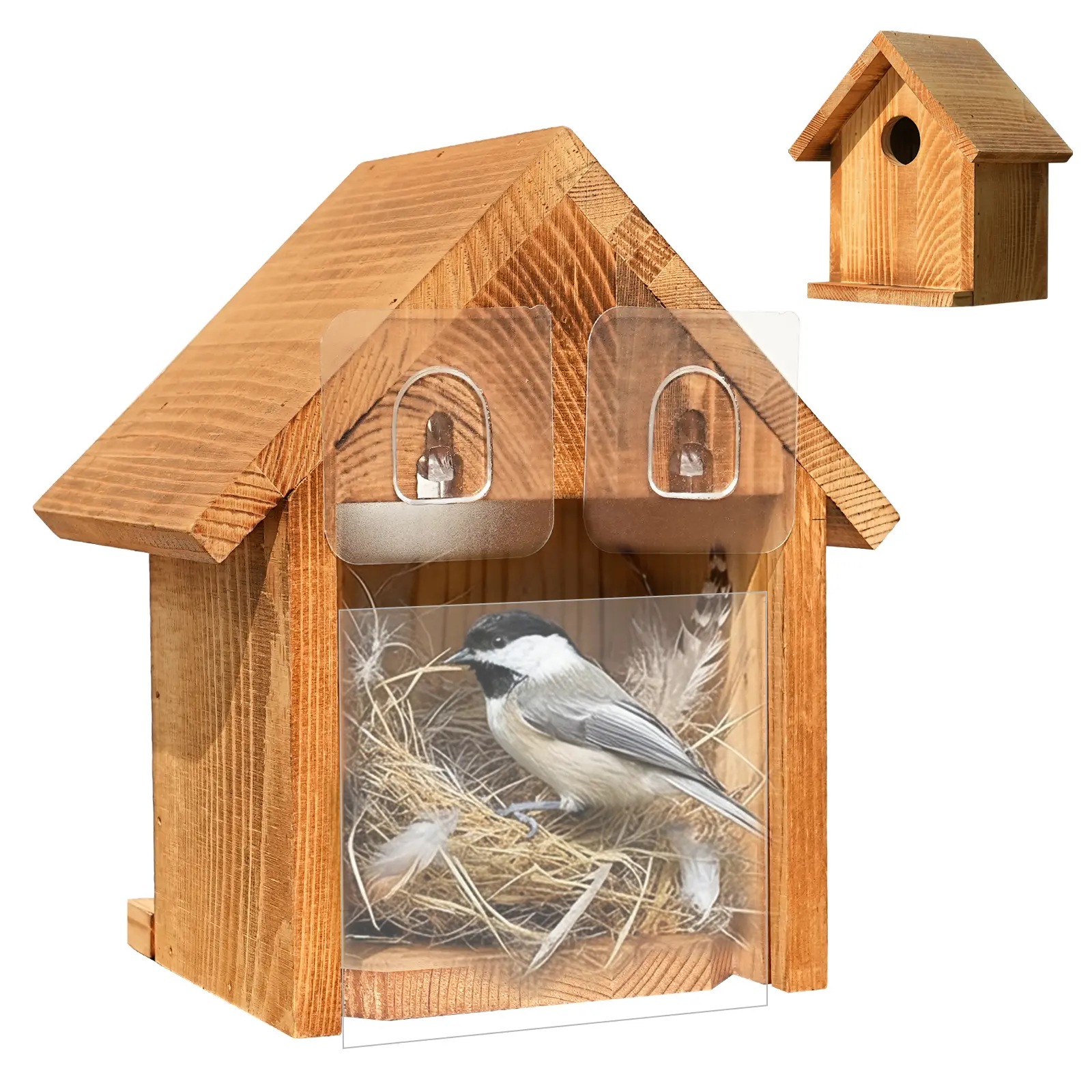 Waterproof Wooden Blue Bird House, Weather Treated Bluebird Box Houses for Outdoors, Nesting Box for Wrens, Swallows, Finches, Chickadee