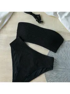 2pcs/Set Graduation/Independence Day Stripe Bikini Set, Black/Red/Purple Vacation Beach Bikinis Sets