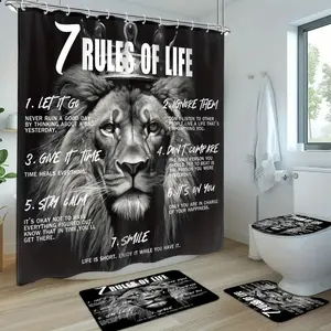 1/4-piece retro-style shower curtain set with quotes from the African American classic Animal Kingdom, including a non-slip mat, U-shaped rug, and toilet seat cover, bathroom décor, Bathroom Accessory, comes with 12 hooks