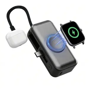 Magnetic Power Bank with Stand, 5000mAh 20W Fast Charging, 4-in-1 Built-in Cables for iPhone 15/14/13, Apple Watch, Portable Mini Charger