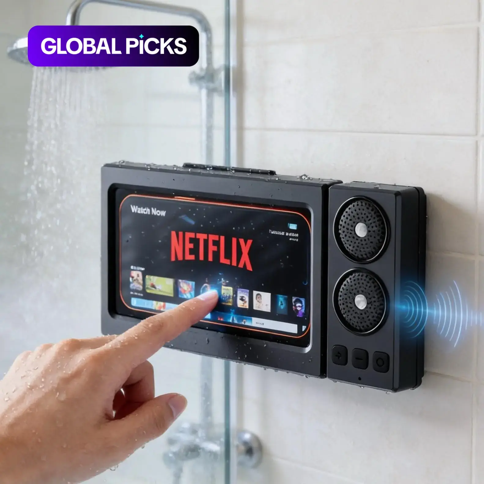 Waterproof Box Bluetooth Speaker with 360° Rotating Touchscreen, Multifunctional Wireless Speaker and Phone Holder for Watching Movies and Listening to Music in Shower, Pool, Kitchen and Bathroom Rechargeable Waterproof Speakers #GLOBAL PICKS
