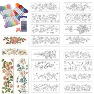 Floral Pre-Printed Embroidery Patterns, Dissolvable Water-Soluble Stabilizer, Non-Woven Self-Adhesive Embroidery Stickers For DIY Bookmark Making, Diy Craft Kit