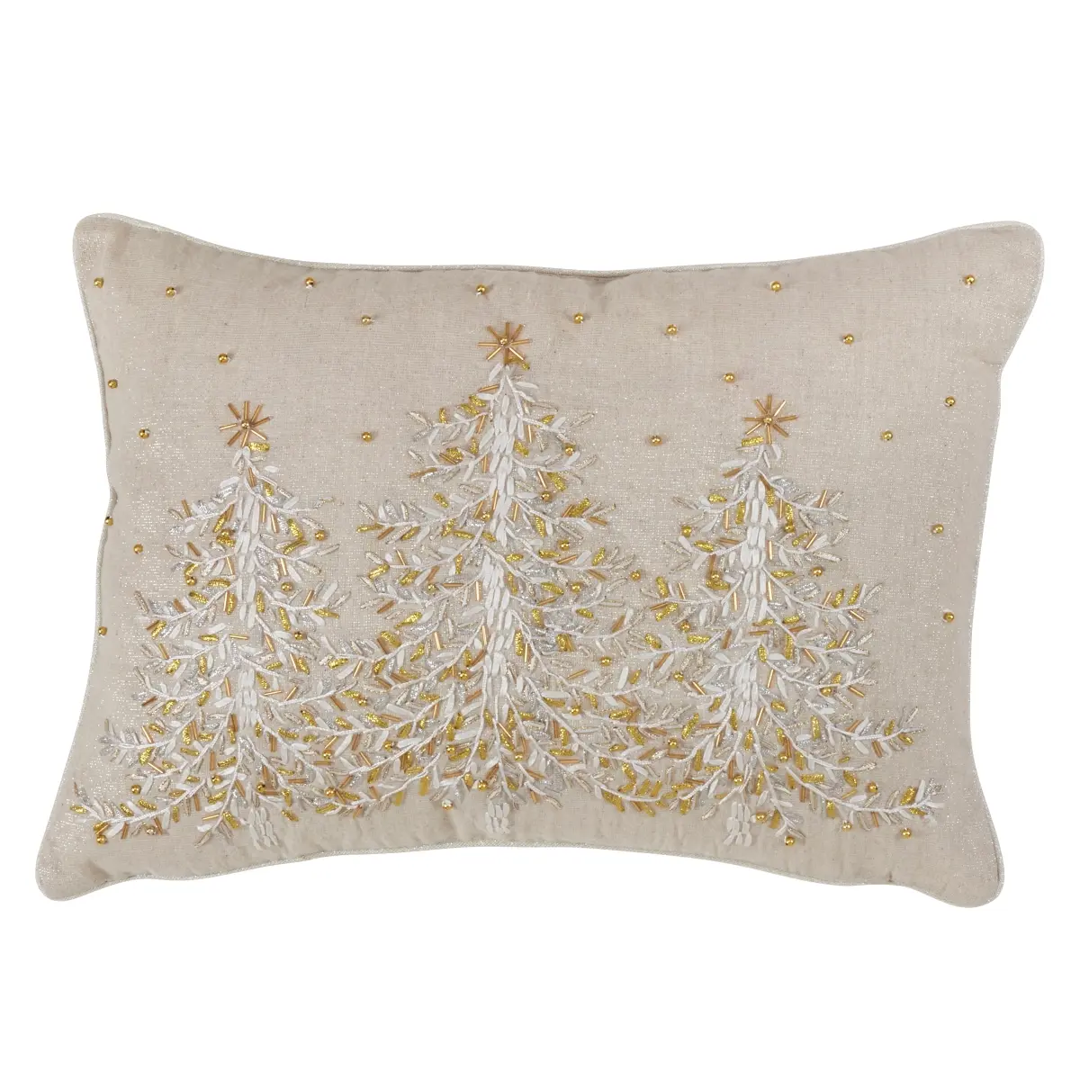 212 MAIN Embroidered Christmas Accent Pillow - 14x20 in, Polyester-Poly-Linen Mix Fabric, Down Filling, Natural, Holiday Theme, Beaded Accents, Shining Stars (SARO 4126.N1420B), Embroidery