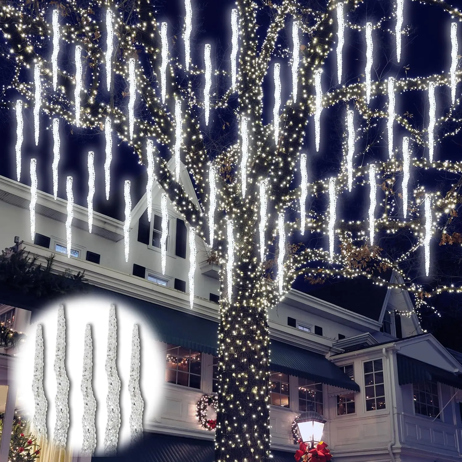 21.7 FT Icicle Lights, 60 LED Twinkle Icicle String Lights with 12Tube | Multicolour Christmas Light with 11 Modes, Timer & Memory Function for Indoor Outdoor Wedding Party Christmas Decor