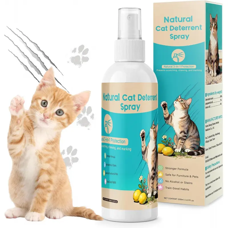 200ml Natural Ingredient Indoor Cat Deterrent Spray Bottle - Safe Pet Repellent for Furniture, Stops Scratching & Urine Marking, Aids Kitten Training, Prevents Damage, Trains Good Habits, Train Good Habits