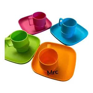 Kitchen Set 4 Colorful Square Plates for Kids Durable and Safe Design