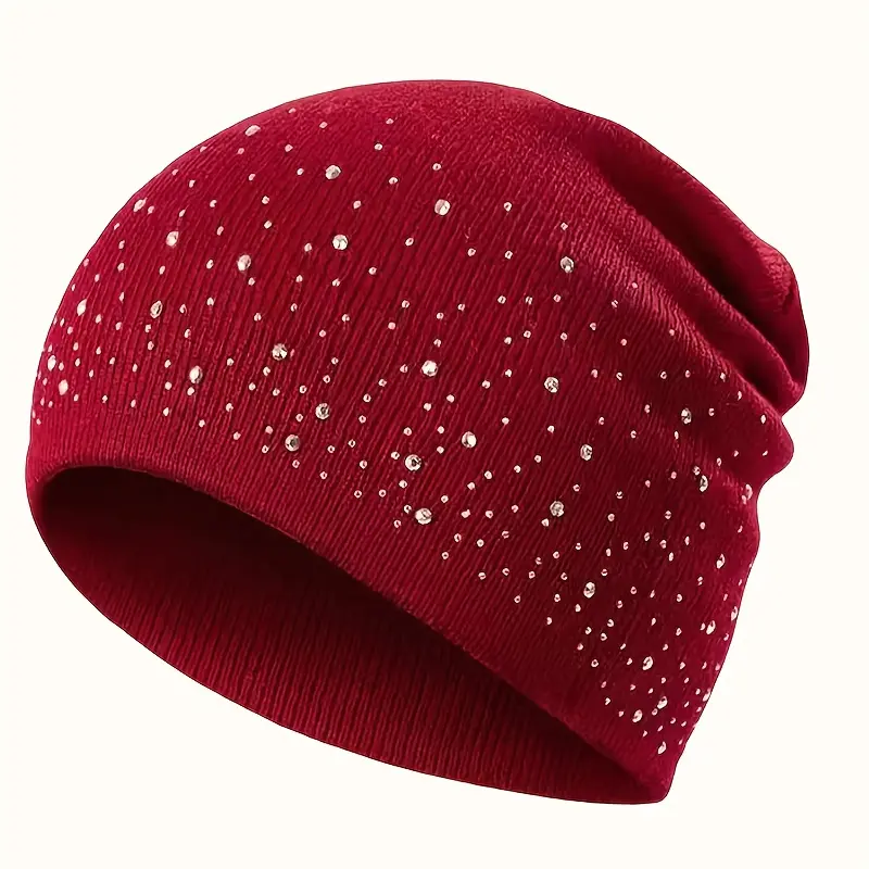 Festival Sparkle Rhinestone Accents Beanie - Lightweight Knit Breathable Unisex Solid Color Cap for Burning Man, Music Concert Outfits, Casual Wear - Minimalist Bohemian Rave Headwear Fashion Accessory