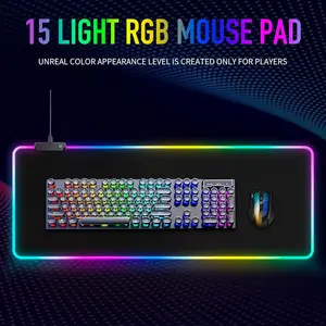 [New Deal]- Large RGB Gaming Mouse Pad -15 Light Modes Touch Control Extended Soft Computer Keyboard Mat Non-Slip Rubber Base for Gamer Esports Pros 31.5X11.8