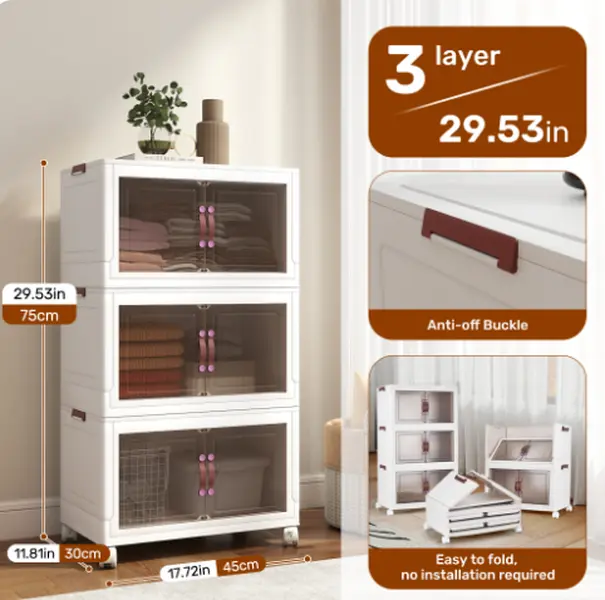 Three-layer plastic folding storage cabinet