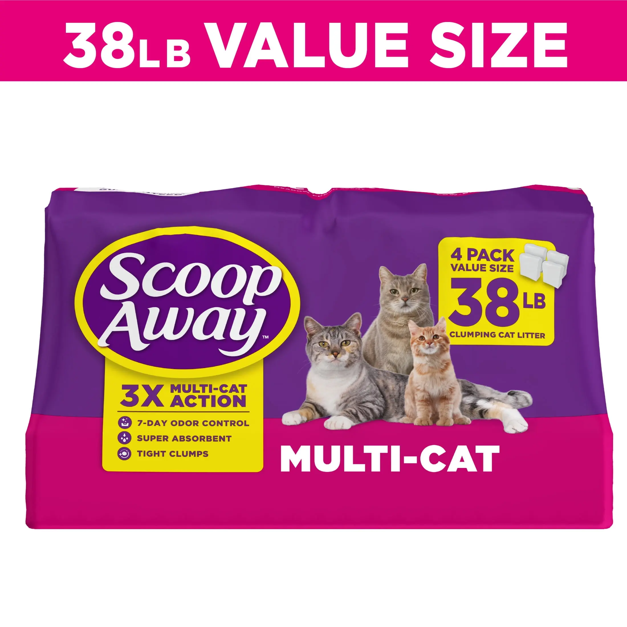 Multi Cat Clumping Cat Litter with Meadow Fresh Scent, Strong Odor Control, Super Absorbent, Tight Clumps, 38 lb Box