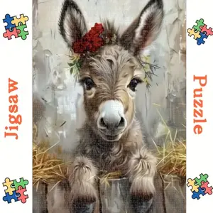 This 1000-piece Halloween donkey art puzzle is perfect for living room walls. It features a festive red, gray, and white color scheme with a fabric print. Lightweight and durable, it's an ideal choice for seasonal home decor enthusiasts. The thickened pap