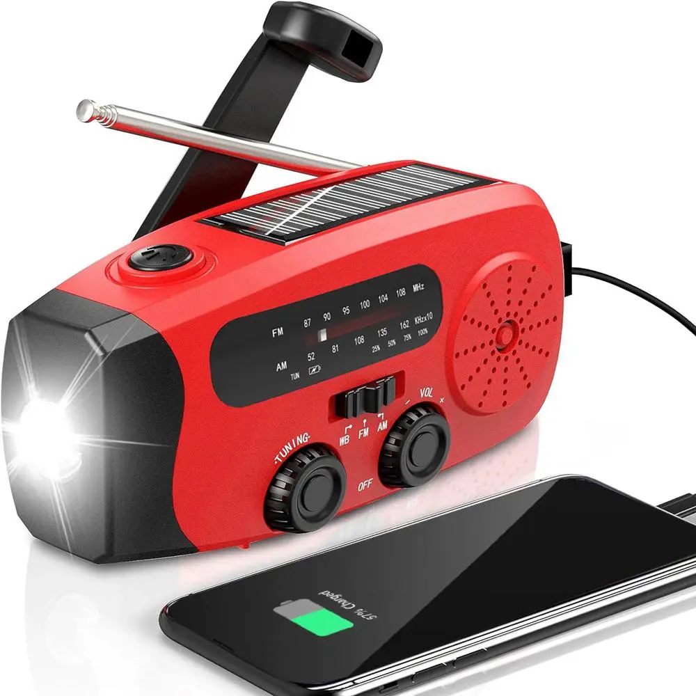 Compact Solar Powered Hand Crank Radio, Chargeable Power Bank Weather Radio with Flashlight for Charging Phones, Portable Handheld Charger Radio with LED Lights, Rechargeable Emergency Radio, Summer Essentials, Audio Product