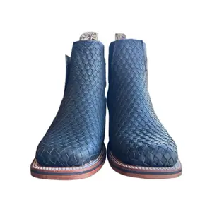 Men's Black Basketweave Ankle Boot - Stylish & Comfortable for Everyday Wear