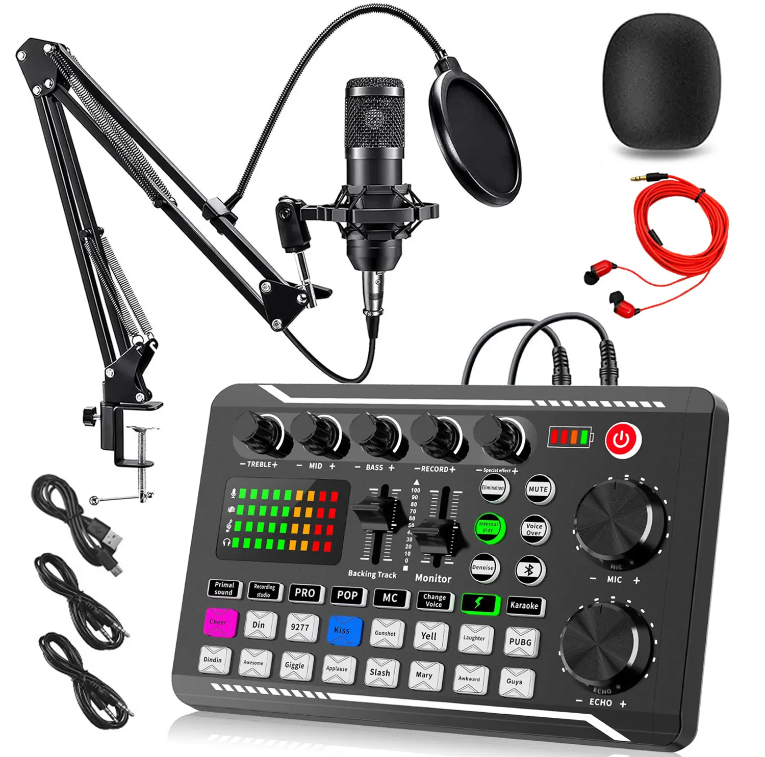 F998 Professional Podcast Live Sound Card Kit - Handheld Sound Card, Microphone, Mixer, Audio Interface for Recording Studio, Music Singing