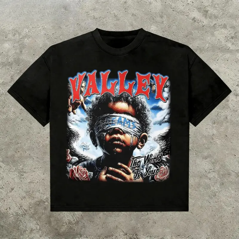Valley The World Is Your Men's  180g Cotton T-Shirt – Grunge Y2K Style Graphic Tee, Streetwear Shirt, Jesus Print, Vintage  T-Shirt, Perfect Gift for Family and Friends" Pattern Retro Rifle # Mother's Day Gift # streetwear tees # Printed T-shirt