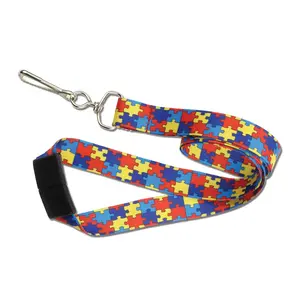 Autism Awareness Safety Lanyard with Puzzle Piece Design – Comfortable and Durable ID & Badge Holder with Breakaway Clasp for Teachers and School