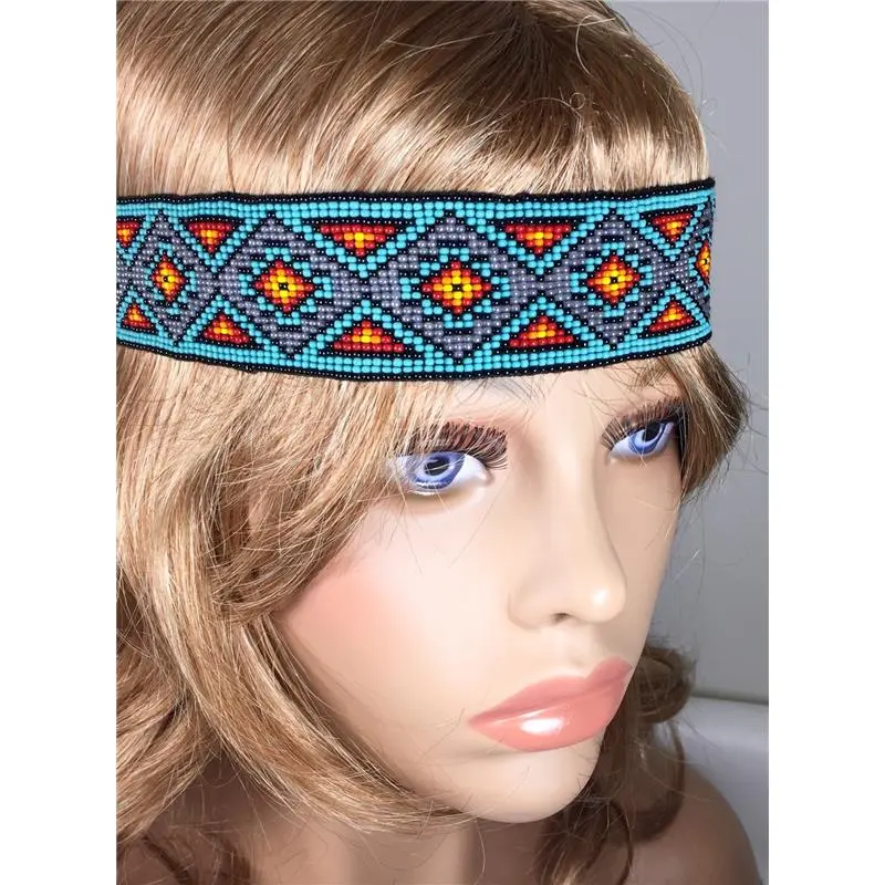 NATIVE STYLE HANDCRAFTED BEADED MULTI-COLOR STRETCHABLE HAIR BAND/HEADBAND Z54/5
