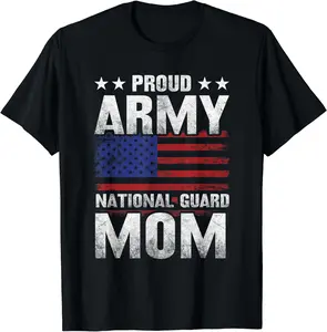 Proud Army National Guard Mom US Flag Military Mother’s Day Tee Cotton Fabric Breathable Garment Top Womenswear