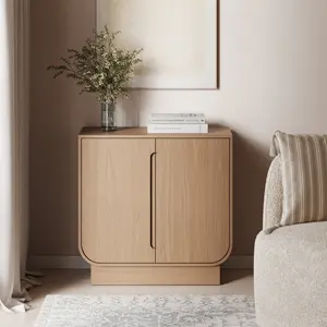 Wood Veneer Arched Accent Cabinet Raw Oak