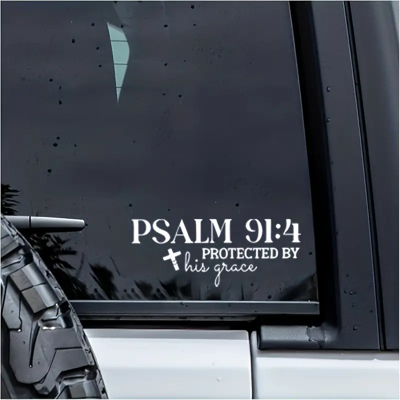 1PC For Car Windows Sticker Grace Protection Signage Element Decor Car Stickers, Car Decorations, Scripture logo shape + cross details + grace slogan + white texture details