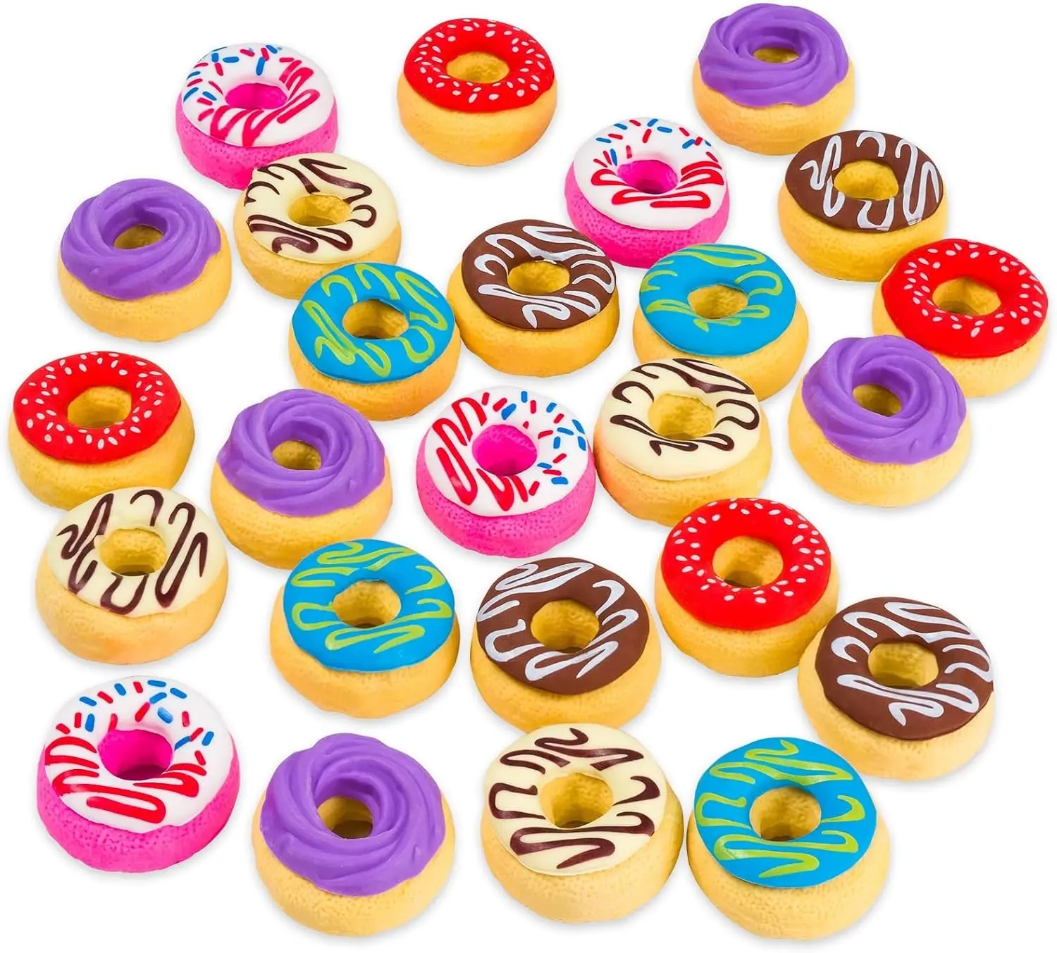 3D Cute Donut Pencil Erasers, 25-Piece Bulk Pack, Small Size for Pencil Erasing, Candy Party Favor Gift Fillers and Art Supplies