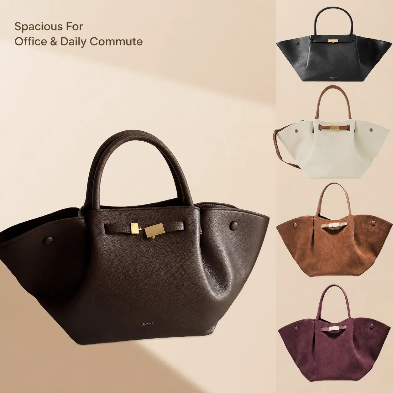 Women's Collapsible Tote Bag  Leather Detachable Charm Magnetic Closure Summer Work Everyday Purse