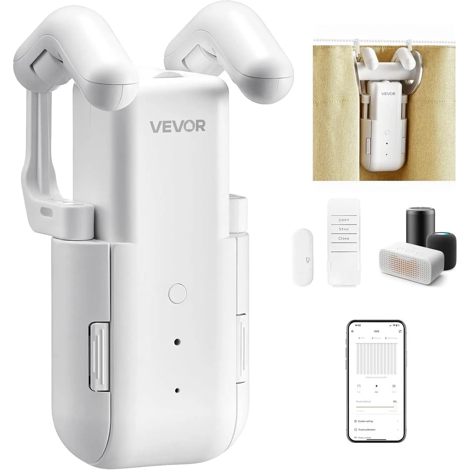 Spring New Arrivals Electric Smart Curtain Opener - APP & Remote Control, Hub Included, Compatible with Alexa & Google Home, Timed Opening/Closing, Silent Mode, for Roman Rods, Living Rooms, Apartments, Bedrooms, Common Curtains, Automatic Curtain Opener