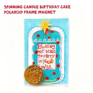 Spinning Candle Birthday Cake Polaroid Frame Magnet Cute Cartoon Gift Fun Photo Display Party Favor Refrigerator Decor Personalized Memory Keepsake Kids & Adults Decoration DIY Sweet Celebration Colorful Magnet