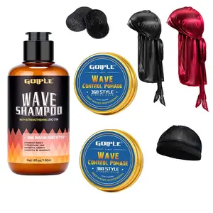 360 Wave Shampoo with Glycerin Set with Comb & Cap, Deep Cleansing & Nourishing Hair Care Kit, Includes Styling Wax for Defined Waves, Hydrating Shampoo