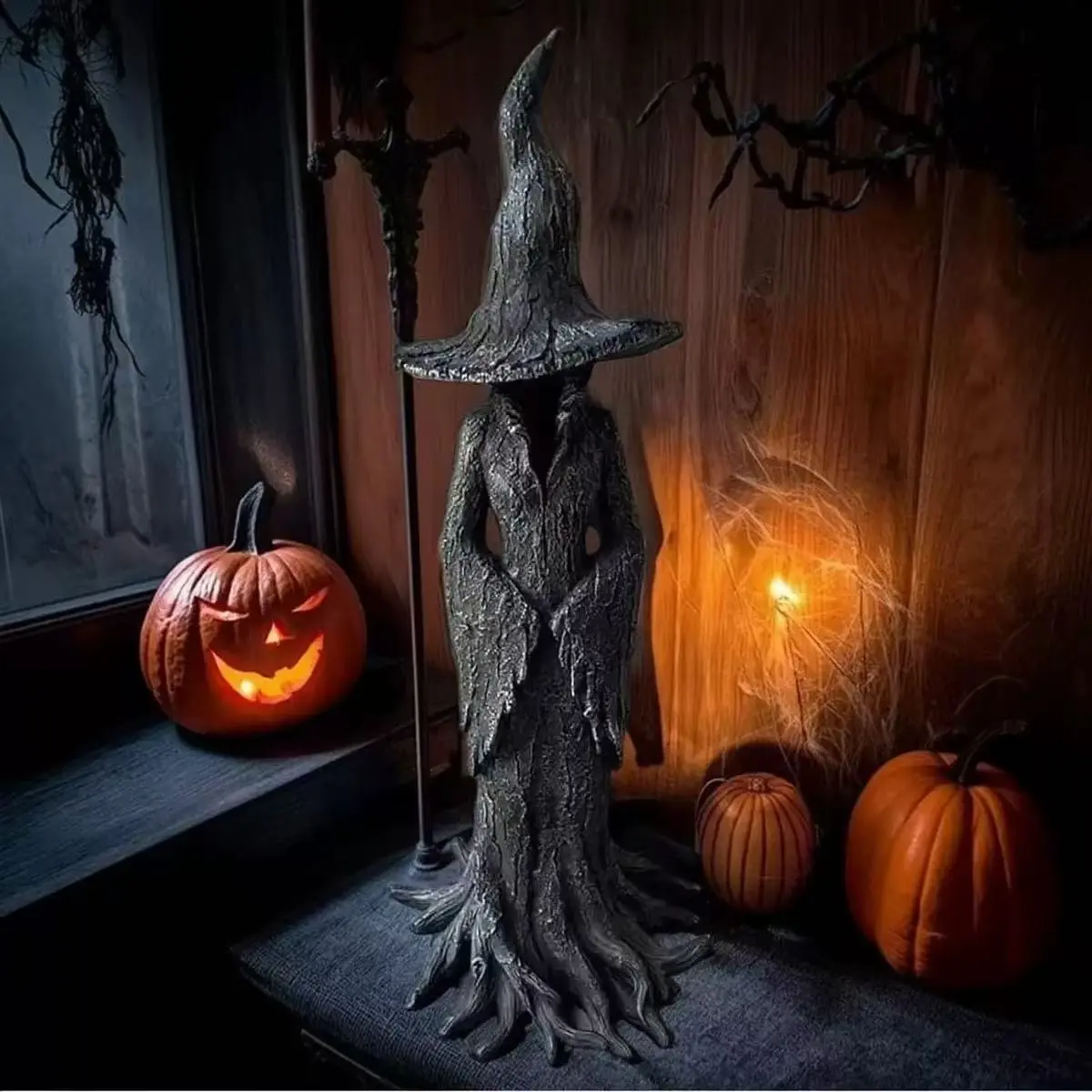 Gothic Halloween Witch Statue, Vintage Magician Decoration, Dark Fantasy Collectible Figurine, Resin Sculpture for Home Decor(Black,19.7in)