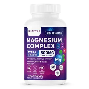 Magnesium Complex Supplement 500 mg - 5 in 1 High  Chelated Magnesium Glycinate, Malate, Citrate, Oxide, Aquamin - Non-GMO Magnesio Capsules, Bone Muscle & Heart Health Support, 60 Capsules