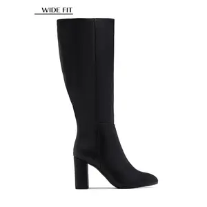 Fine Time Wide Fit Block Heel Knee High Boots - Black
