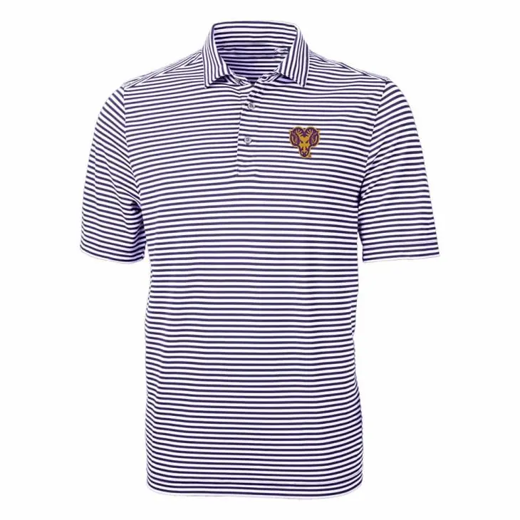 VIRAL HOT TREND 2026 Unisex Purple Micro Striped Golf Polo Shirt Short Sleeve Stretch Athletic Collared Shirt for Men Women Outdoor Sports with Horned Ram Mascot Embroidery