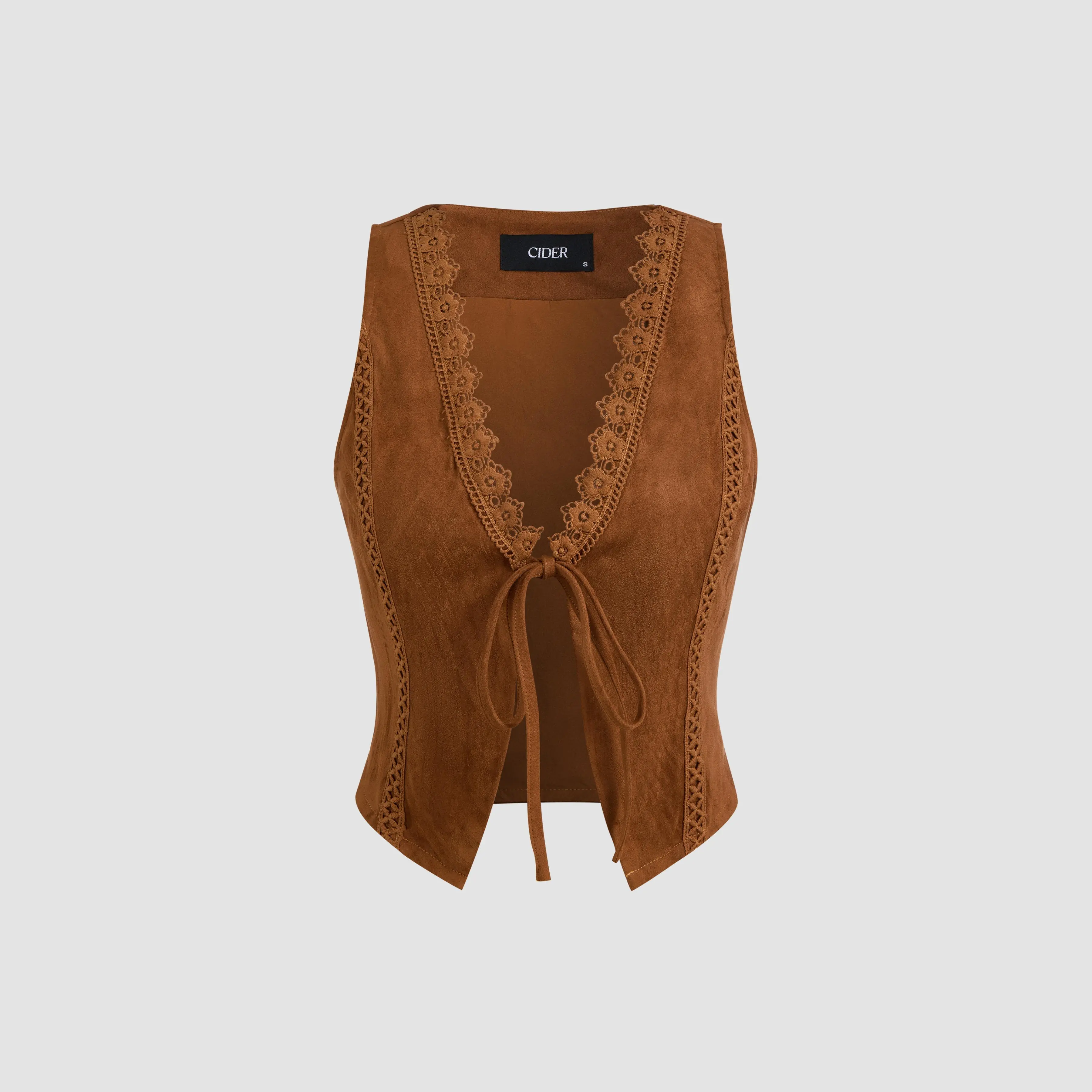 Cider [size 2-10] Suede V-Neck Lace Trim Waistcoat SummerFinds