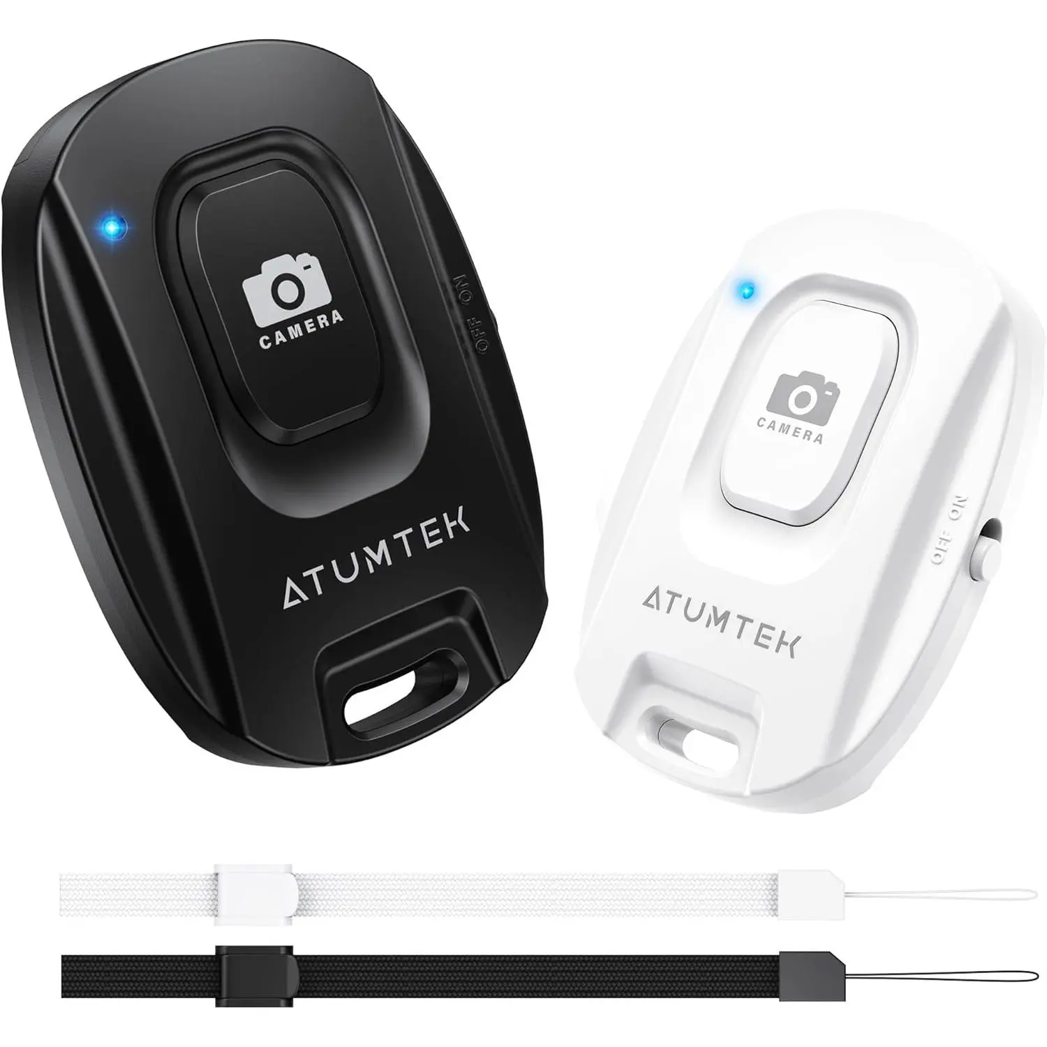 ATUMTEK 2-Pack Cordless Bluetooth 5.2 Camera Remote Shutter - User-Friendly Cellphone Selfie Button with Button Interface, Strap for iPhone/Android Smartphones (Black & White), Mobile
